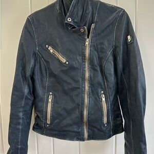 Women's Dark Blue Leather Jacket